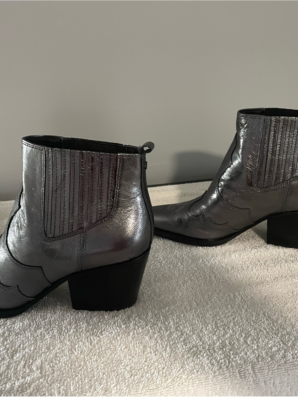Sam Edelman Metallic Charcoal Silver Ankle Booties